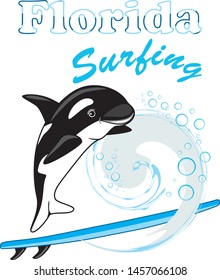 Dancing orca. Florida surfing. Vector