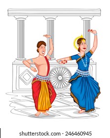 Dancing Oriya couple of India in vector