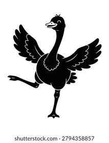 Dancing Ostrich Silhouette Vector Icon Illustration