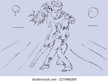 Dancing pair hand-drawn manually in the vector
