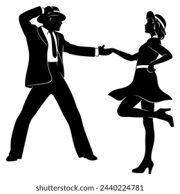 Dancing Pair Silhouette. Figures are the separate objects. Vector clipart isolated on white.