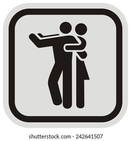 Dancing pair, vector icon for dancing party, gray and black frame,