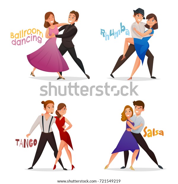 Hakuun Dancing Pairs 4 Retro Cartoon Icons Liittyva Vektorikuva Rojaltivapaa 721549219