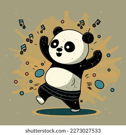 Bailando panda. Un panda divertido y feliz. Gráficos vectoriales. Ilustración para un niño. Pequeño animal sonriente, alegre y cariñosamente.