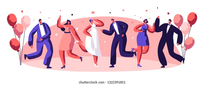 Dancing Party Celebration People Character Together. Happy Relationship Holiday Atmosphere Joyful Dancer Set. Good Mood Entertainment Concept Design Flat Cartoon Vector Illustration