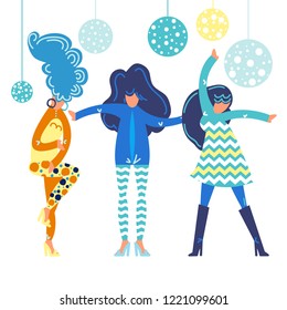 Dancing at the party girls. Simple flat design.
