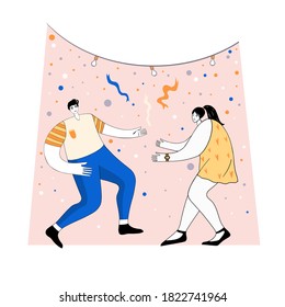 Dancing party group. Flat vector illustration 