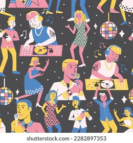 Dancing party new year celebration gathering socialize - seamless pattern fancy vintage cute illustration