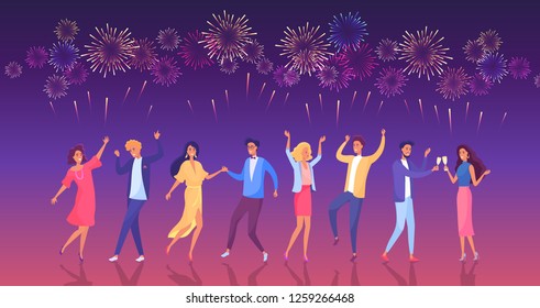 Dancing party people, New year party celebration vector illustration Dancing party people, New year party celebration vector illustration