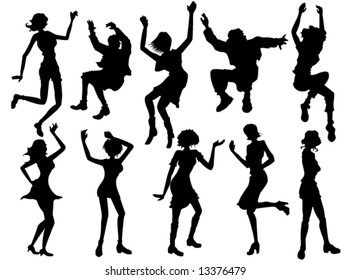 Silhouettes de personas bailarinas y de fiesta - Vector