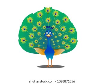 Dancing Peacock with open feathers - Cartoon Vector Image