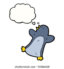 dancing penguin cartoon with thought bubble