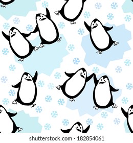 Dancing Penguins. Vector seamless pattern.