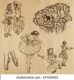 Dancing People around the World (vector pack no.4). Collection of an hand drawn illustrations (originals). Each drawing comprises of two layers of outlines, the colored background is isolated. 