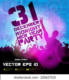 Dancing people, background for new year party event poster, vector