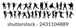 Dancing people black silhouettes vector on white.