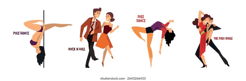 Dancing People Character Performing Different Dance Vector Set