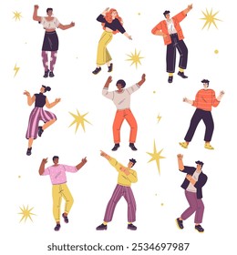 Dancing People Character in Rhythmic Movement Pose Vector Set