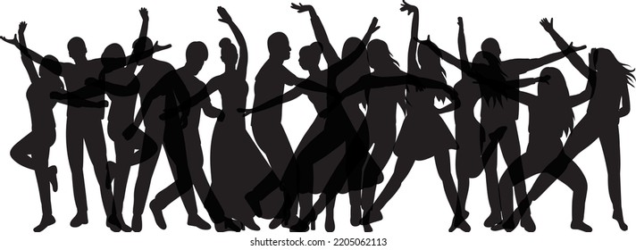 dancing people crowd silhouette isolated vector