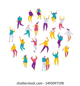Dancing people. Crowd of young people. Large group of male and female cartoon characters having fun at party.  Flat colorful vector charcters on white background.