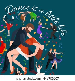 Dancing People, Dancer Bachata, Hiphop, Salsa, Indian, Ballet, Strip, Rock and Roll, Break, Flamenco, Tango, Contemporary, Belly Dance Pictogram Icon style of design concept set