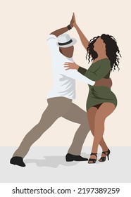 Dancing People, Dancer Bachata, Salsa, Flamenco, Tango, Kizomba, Latina Dance. Couple in dance pose. Cartoon style flat realistic vector illustrations isolated in white background.