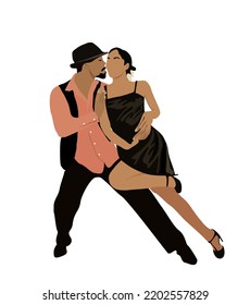 Dancing People, Dancer Bachata, Salsa, Flamenco, Tango, Latina Dance. Dancing couple in dance pose. Cartoon style flat vector realistic illustration isolated on white background.