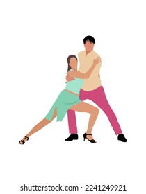 Dancing People, Dancer Bachata, Salsa, Flamenco, Tango, Latina Dance. Dancer couple in dance pose. Cartoon style flat vector illustration isolated on white background