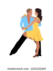 Dancing People, Dancer Bachata, Salsa, Flamenco, Tango, Latina Dance. Dancer couple in dance pose. Cartoon style flat vector illustration isolated on white background