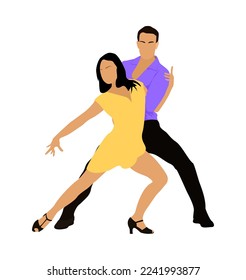 Dancing People, Dancer Bachata, Salsa, Flamenco, Tango, Latina Dance. Dancer couple in dance pose. Cartoon style flat vector illustration isolated on white background