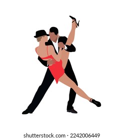 Dancing People, Dancer Bachata, Salsa, Flamenco, Tango, Latina Dance. Dancer couple in dance pose. Cartoon style flat vector illustration isolated on white background