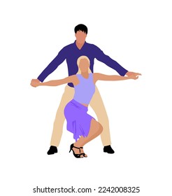 Dancing People, Dancer Bachata, Salsa, Flamenco, Tango, Latina Dance. Dancer couple in dance pose. Cartoon style flat vector illustration isolated on white background