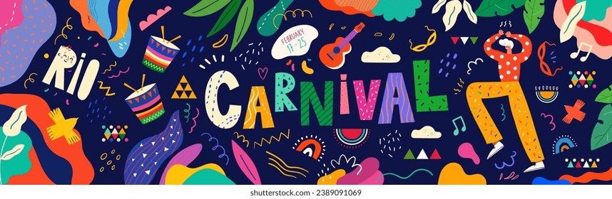 Dancing people. Design for holiday celebration, Brazil Carnival banner