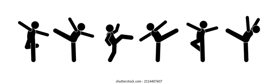 bailarinas en diferentes poses, bailarinas de figuras de palos, conjunto de siluetas humanas, icono del ballet de pegamento