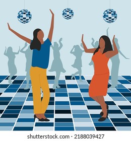 Dancing people at a disco. Crowd of people on the dance floor. Concept. Vector illustration