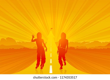 Dancing people. Elegant template with group of young detailed silhouettes of girls. Vector illustration for print or background