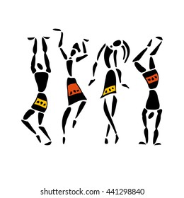 Dancing people in ethnic style. Vector Illustration.
