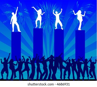 Dancing people and fireworks , vectors work