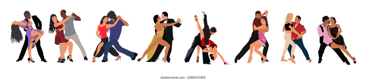 Dancing People flat vector set isolated on white.