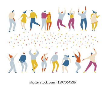 Dancing people flat vector set.Young people having fun.Party. Celebration.