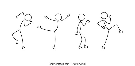 dancing people, freehand drawing, sketch, stick figure man pictogram, isola...