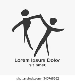 Dancing people hand drawn illustration. Logo and label template. Dancing dancer Ballet, Jazz, Belly, Ballroom, Swing, Break, Modern, Latin, Tango, Flamenco. Pictograph Icon
