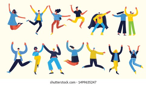 Dancing people, happy men and women dancing in to the music. Vector illustration in a flat style