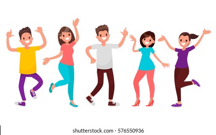 Dancing People. Happy Men And Women Move To The Music. Vector Illustration In A Flat Style