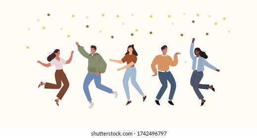 Dancing people. Happy young men and women have fun. Celebration. Vector