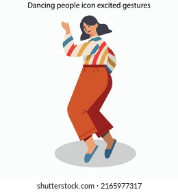 Dancing people icon excited gestures sketch cartoon characters
