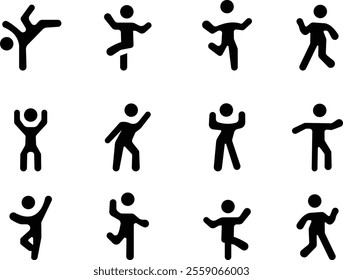 Dancing People Icon set, Trendy Dances, Tango, Twerking, Breakdance, Happy dancing people icons Modern dance class vector silhouette symbols, Disco dance lifestyle, isolated on transparent background.