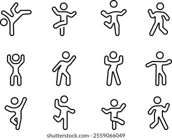 Dancing People Icon set, Trendy Dances, Tango, Twerking, Breakdance, Happy dancing people icons Modern dance class vector silhouette symbols, Disco dance lifestyle, isolated on transparent background.