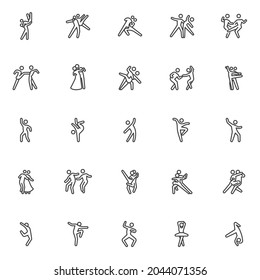 Dancing people line icons set. linear style symbols collection, outline signs pack. Dance related vector graphics. Set includes icons as sport breakdance, couple tango dancers, salsa