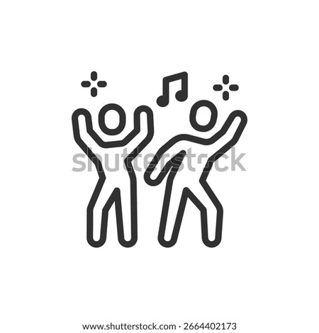 Dancing people, linear icon. Party celebration and social entertainment. Line with editable stroke.